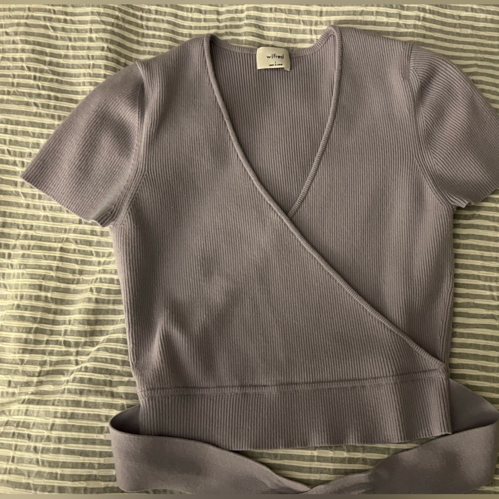 Aritzia Wilfred LAVENDER Ribbed Wrap Top